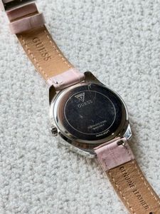 Guess Crystal Rhinestone Pink Leather Strap Watch