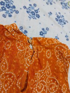 Orange Ethnic Kurta with White Pants