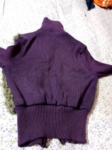 Purple Faux Fur Zip-Up Sweater