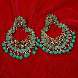 Heavy Stunning Teal Jhumka Earrings