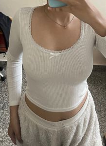 Y2K laced ribbed full sleeve top