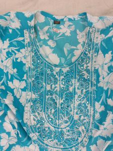 Blue Floral Anarkali Kurta