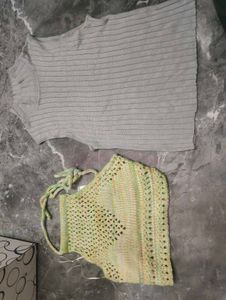 Knit Sleeveless Turtle Neck &amp; Crochet Halter Top