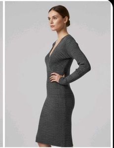 Elegant Gray Knit Midi Dress