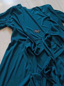 Elegant Teal Flowy Wrap  Dress