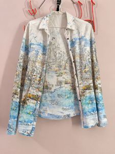 Artistic Landscape Print Button-Up Shirt