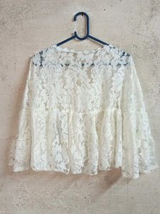 Boho Lace Peplum Top Cropped Sheer