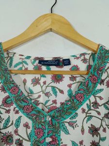 Off White Printed A Line Kurta Women's