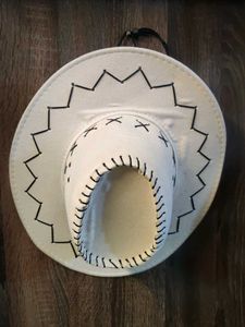 White Cowboy Hat with Black Stitching
