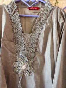 New Elegant Grey Kurti Set with Intricate Lace