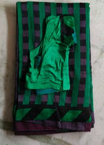 Green & Black Saree with Blouse