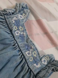 Cute Embroidered Denim Dress for 9 mnths baby