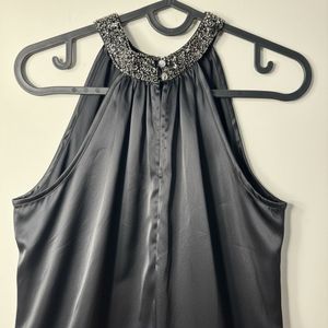 Elegant Black Beaded Halter Top