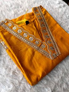 Mustard Yellow Kurta  with Embellishments pant