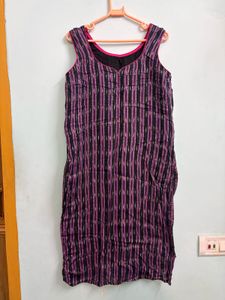 Purple & Black Striped Kurti with Dupatta