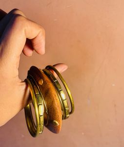 Boho Wooden &amp; Brass Bangles Set