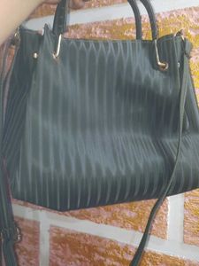 Stylish Dark Green Handbag with Teddy Charm
