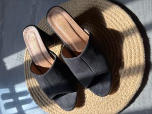 Chic Black Suede Textured Slip On Block Heel Mules