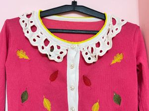 Cute Pink Leaf Cardigan