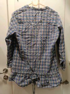 Blue Plaid Button-Down Blouse