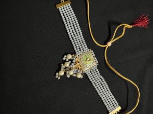 Gold Plated Gray Moti With Minakari Jewellery Set