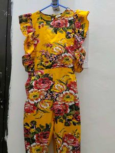 Floral Yellow Jumpsuit with Ruffle Sleeves