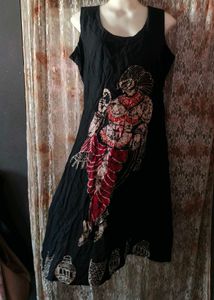Black Sleeveless Printed Kurta