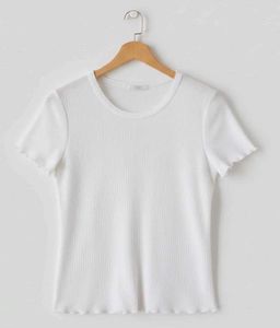 White Ribbed Ruffle Tee