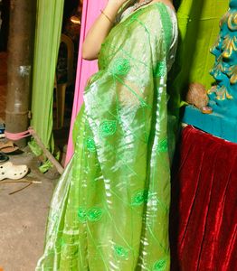 Elegant Green Embroidered Saree
