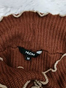 Brown Lettuce Hem Long Sleeve Top