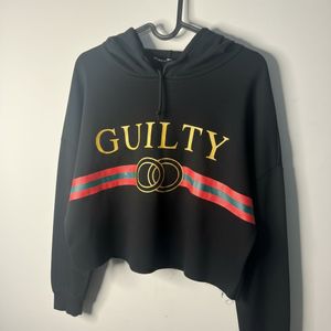 Black "GUILTY" Cropped Hoodie