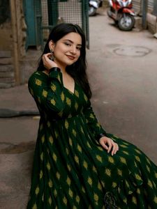 2 Elegant Green  Anarkali Suit And Red