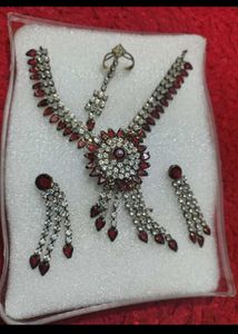 Rhinestone & Ruby Necklace Set with Ring