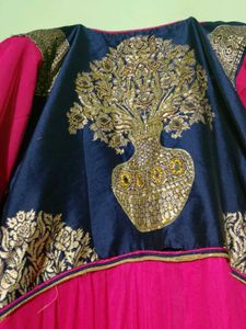 Elegant Pink &amp; Navy Embroidered Gown