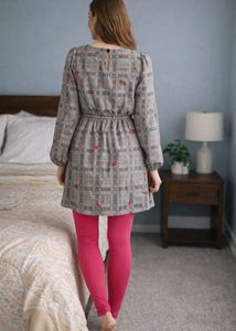 Chic Plaid A-Line Midi Dress with Floral Accents