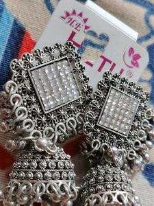 Elegant Oxidized Silver Jhumka Earrings