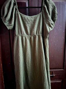 Olive Green Textured Tie-Front Dress