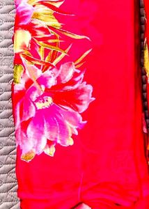 Vibrant Floral Print Red Saree