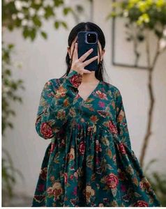 Floral Print Kurta with Bell Sleeves-All size