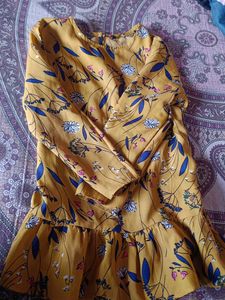 Yellow Floral Print Peplum Top