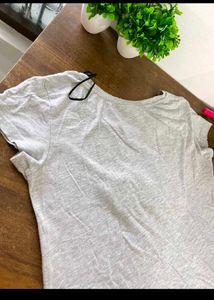 Grey T-Shirt with Beaded Embellishment