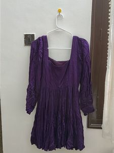 Purple Square Neck Tiered Dress