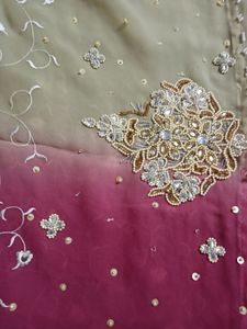 Magenta And Cream Heavy Pearl Saree
