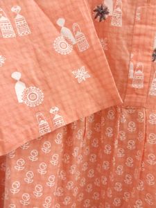 Peach Printed flared kurta