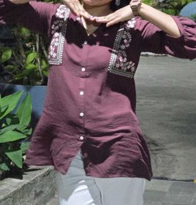 Maroon Embroidered Kurta