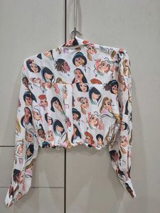 Cute Cartoon Print Cropped Shirt