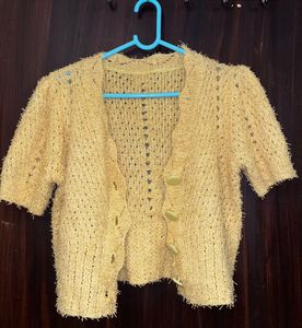 Soft Yellow Fuzzy Cropped Cardigan
