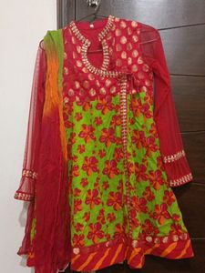 Red And Green Party Suit For 6-8 Years Girls