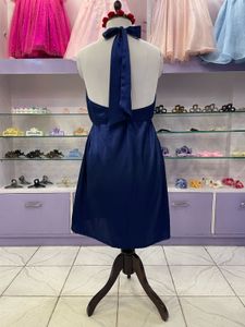 Navy Blue Halter Neck  Dress