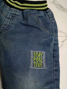 kids Distressed Denim Shorts with "Stay Positive"